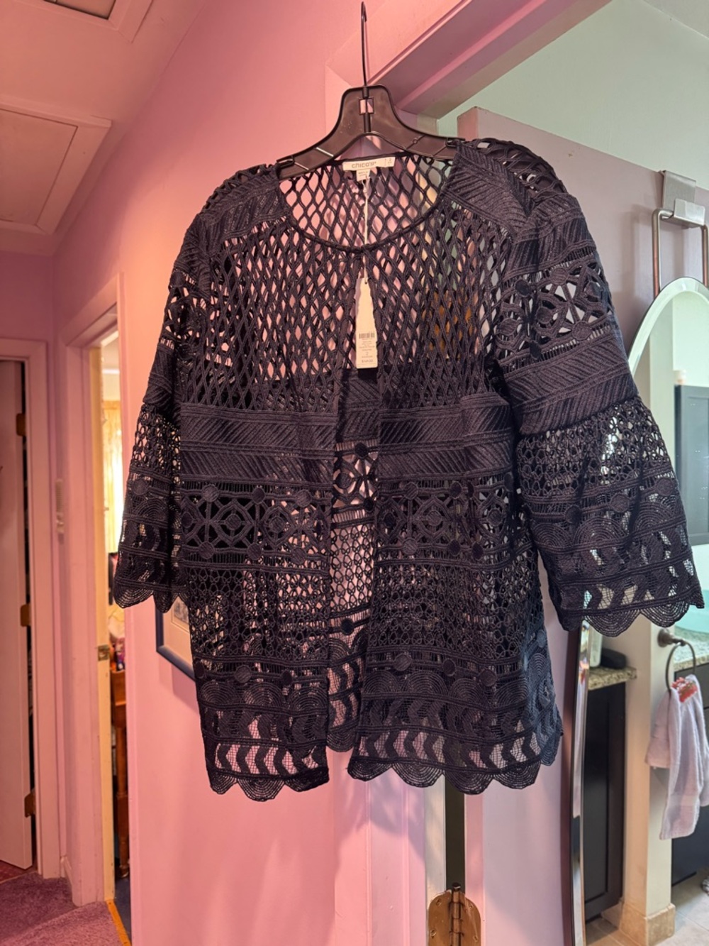 NWT! Chico's Travelers Size 2/L Lace Jacket in India Ink